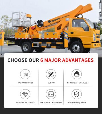 Aerial Work Platform Truck，BAOWO AWP30，Truck Mounted Aerial Platform，Man Lift Truck with Crane，19m Bucket Truck，30m Aerial Platform，4 Ton Crane Truck，Municipal Maintenance Vehicle，Bao Steel 960 Boom
