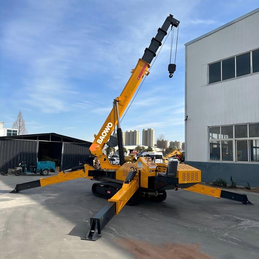 10 ton spider crane,20m mini crane,heavy duty mini crawler crane,industrial lifting spider crane,BAOWO BW-10T crane,HC10.0 mini spider crane,6 section telescopic spider crane,curtain wall spider crane,compact heavy duty crane,factory maintenance mini crane