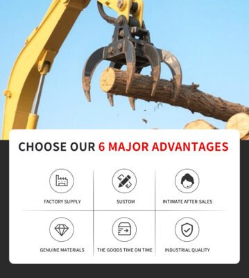 wheeled excavator log grapple, hydraulic timber grapple, rotating log grapple, timber loader machine, forestry equipment, BAOWO BW70ZA2, hydraulic grapple attachment, construction machinery