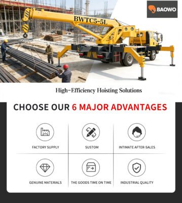 BAOWO BWT C5-5L,3 Ton Truck Crane,Compact Truck Crane,Mobile Crane Manufacturer,Hydraulic truck crane,24m lifting height crane,Small mobile crane for sale,Construction lifting equipmentBest 3 ton truck crane for urban construction,BAOWO truck crane specifications and price,Compact hydraulic truck crane manufacturer in China