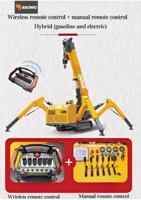 12 ton spider crane,22m mini crane,heavy duty mini crawler crane,industrial lifting spider crane,BAOWO BW-12T crane,BW-12T mini spider crane,6 section telescopic spider crane,curtain wall spider crane,compact heavy duty crane,narrow access lifting 12t