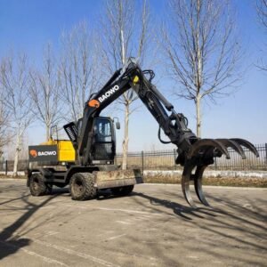 Wheel log grapple，3 ton log grapple，Hydraulic material handler，Hydraulic grapple machine，360 degree wheel log grapple，Scrap handling hydraulic grapple，Forestry log handling equipment，BAOWO BW020 log grapple ，Wheel type material handler