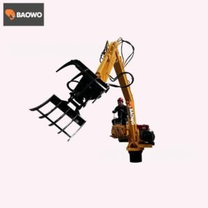 truck mounted log grapple crane, hydraulic log grapple crane, timber crane for truck, dump truck log loader, BAOWO crane, heavy duty log grapple, forestry machinery, truck mounted timber crane