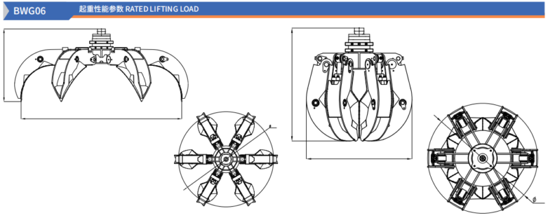 BWG06 hydraulic grab crane, 4000kg hydraulic crane, 4 ton grab crane, timber grab crane, scrap material handler, industrial hydraulic grab, 360 degree slewing crane