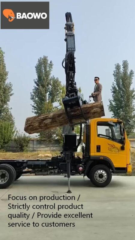 truck mounted log grapple crane, hydraulic log grapple crane, timber crane for truck, dump truck log loader, BAOWO BW 78.3, forestry machinery, truck mounted timber crane, hydraulic grapple crane